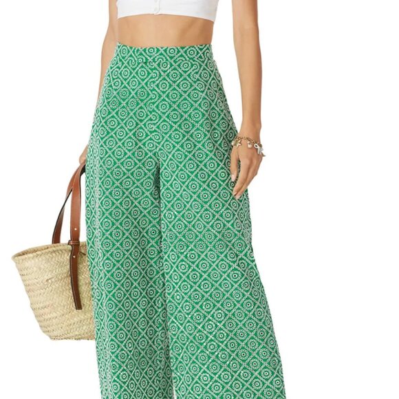 Scotch & Soda Green Broderick Anglaise Trouser Eyelet Crop Wide Leg Pants Small - Picture 1 of 16